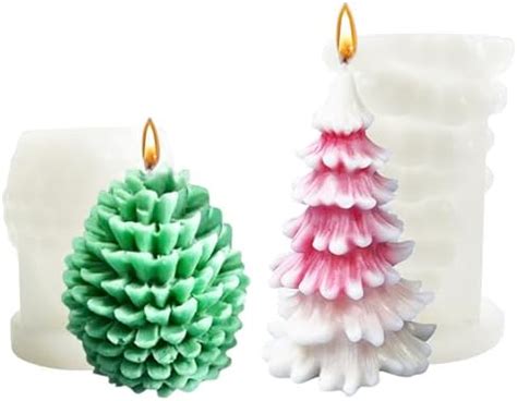 Moule silicone bougie 2 Pièces Moule à bougie d arbre de Noël 3D Moule