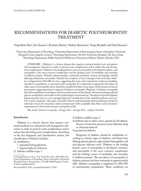 (PDF) Recommendations for diabetic polyneuropathy treatment