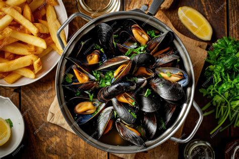 Premium Photo A Pot Of Moules Frites A Classic Belgian Dish Pairing