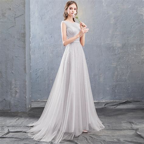 Stylish Round Neck Tulle Beaded Long Prom Dress Evening Dress On Storenvy