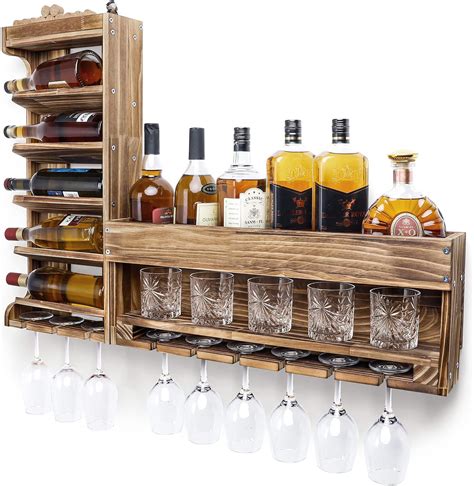 Millwood Pines Detweiler 5 Bottle Solid Wood Wall Mounted Wine Bottle And Glass Rack In Nature