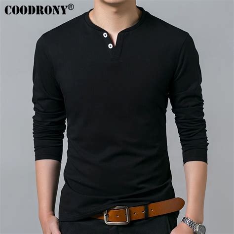 Coodrony T Shirt Men 2017 Spring Summer New Long Sleeve Henry Collar T