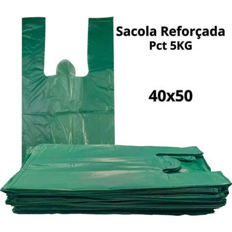 Sacola Plástica Reciclada REFORÇADA Verde 40x50 PACOTE 5kg Direto