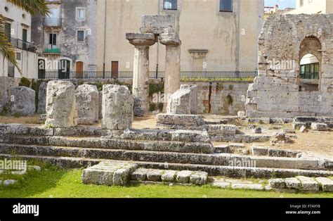 Ruins Of Temple Of Apollo Ortigia Siracusa Sicily Italy Unesco