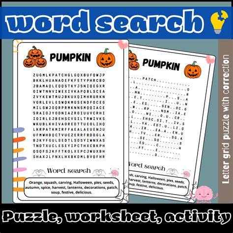 Pumpkin Word Search Puzzle Worksheet Activity Made By Teachers