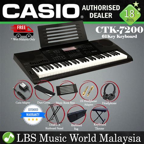 Casio CTK 7200 61 Key Portable Keyboard With Stand And Bench CTK7200