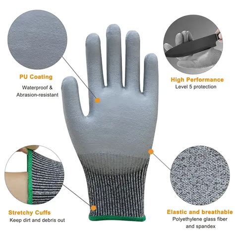 Ce En Hppe Level Dealing Glass Anti Cut Pu Gloves Safety Pu Palm