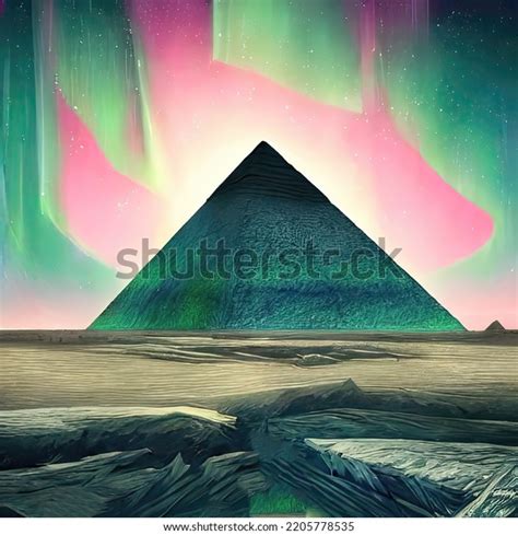 Egyptian Pyramids During Aurora Borealis Stock Illustration