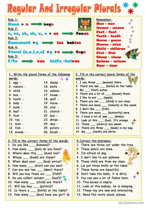 109 Plural Nouns Irregular Plurals English Esl Worksheets P