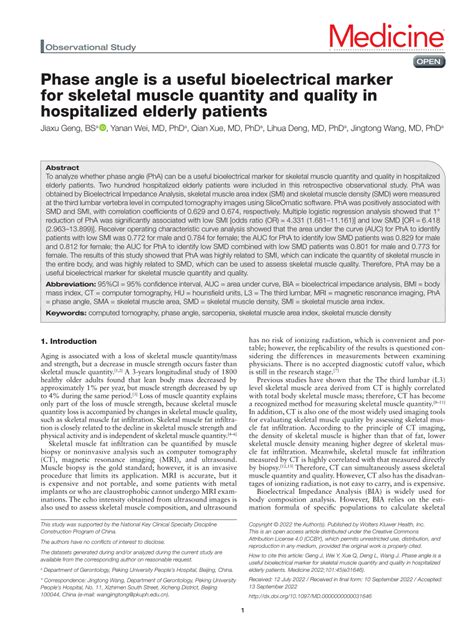 Pdf Phase Angle Is A Useful Bioelectrical Marker For Skeletal Muscle