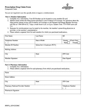 Fillable Online Prescription Drug Claim Form Compound Claim Fax Email