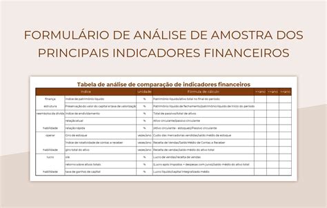 Planilhas Formulário De Análise De Amostra Dos Principais Indicadores