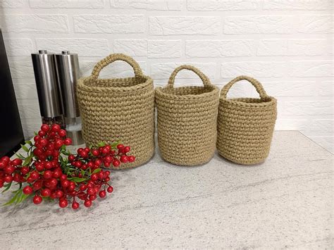 Wall Hanging Storage Basket Crochet Jute Basket With Handle Shop