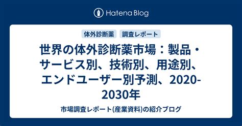 世界の体外診断薬市場：製品・サービス別、技術別、用途別、エンドユーザー別予測、2020 2030年 市場調査レポート産業資料の紹介ブログ