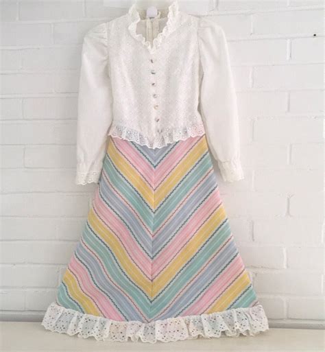 1970 Girls Size 8 Brady Bunch Theme Pastel Eyelet Full Length Dress - Etsy