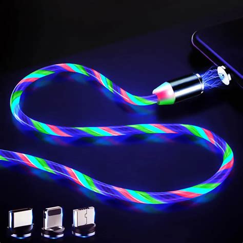 Led Glow Flowing Magnetic Charger Cable Luminous Lighting Fast Charging