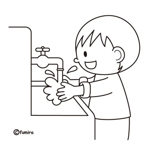 風邪の予防・手洗いのイラスト（ぬりえ）
