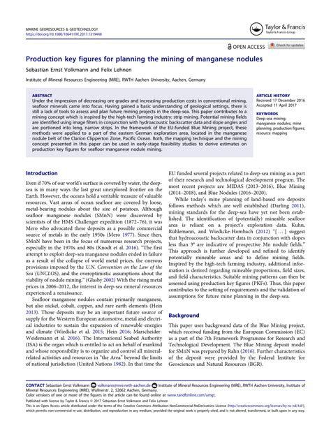 (PDF) Production Key Figures for Planning the Mining of Manganese Nodules