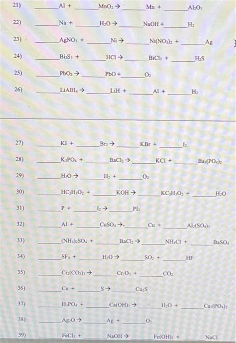Solved 21 Al Mno2→ Mn Al2o3 22 Na H2o→ Naoh H2 23