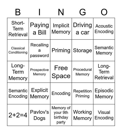 Memory Bingo Card