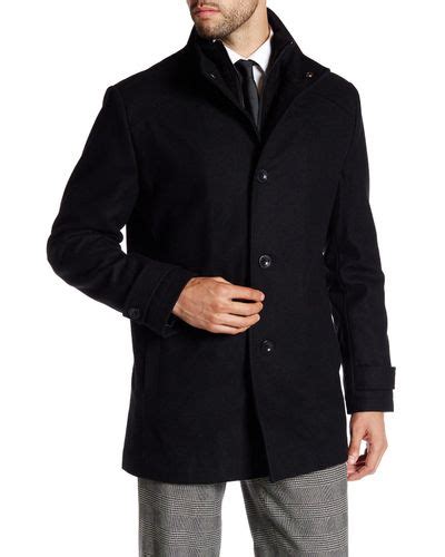 Kenneth Cole Wool Stand Up Collar Peacoat In Black For Men Lyst