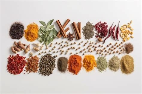 Assortment Of Culinary Spices And Herbs On A White Background Premium