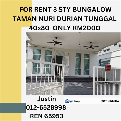 FOR RENT 3 STOREY BUNGALOW 40x80 TAMAN NURI DURIAN TUNGGAL For Rental