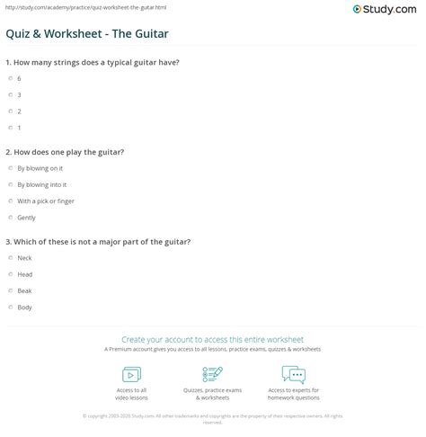 Quiz And Worksheet The Guitar