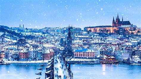 HD wallpaper: winter, river, Prague, Czech Republic, Christmas ...