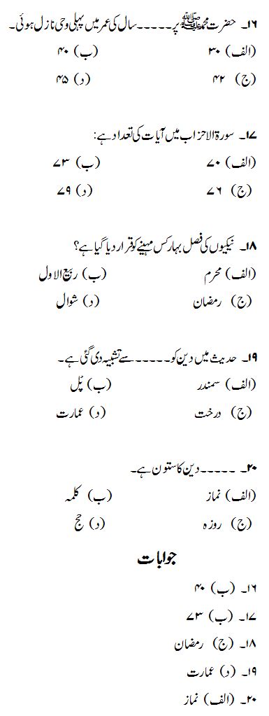 Islamic Study MCQs For NTS Test EBook