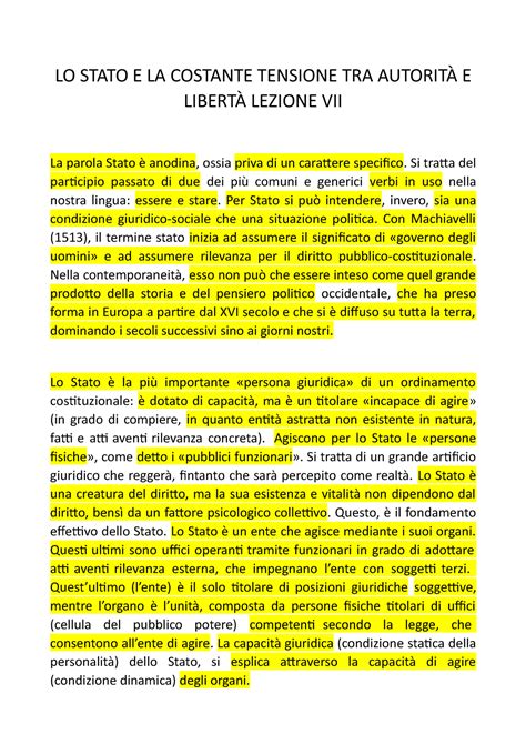 7 Lezione Diritto Pubblico Riassunto LO STATO E LA COSTANTE TENSIONE