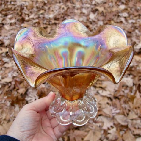 Antique Imperial Columbia Marigold Carnival Glass Vase Carnival Glass