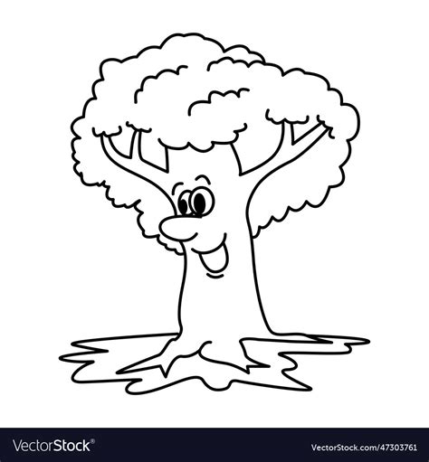cute tree cartoon coloring page  kid royalty  vector