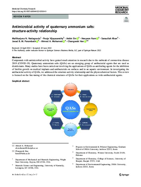 Pdf Antimicrobial Activity Of Quaternary Ammonium Salts Structure Activity Relationship