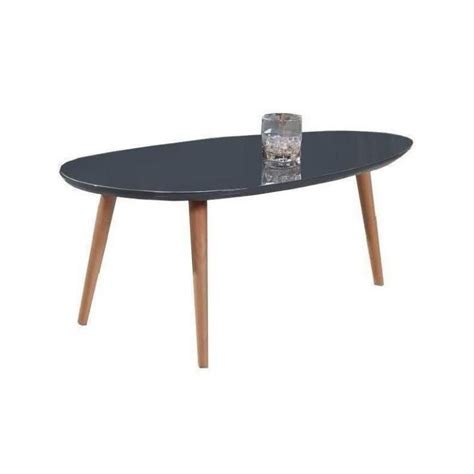 Table basse scandinave laquée blanc brillant avec pieds en bois massif