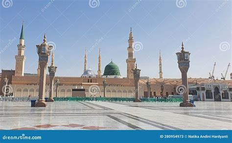 The Green Dome in the Morning Editorial Stock Photo - Image of masjid ...