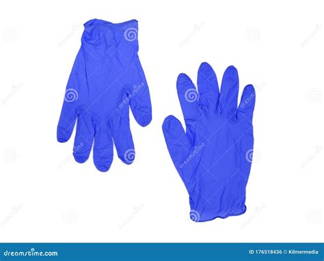 Blue Nitrile Rubber Gloves Pair Isolated On Display Stock Photo Image