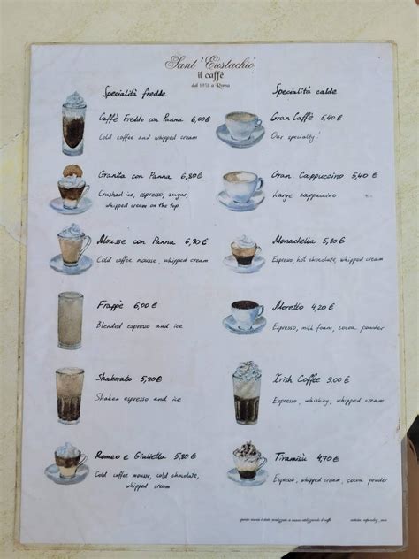 Menu at Sant Eustachio Caffè cafe Rome