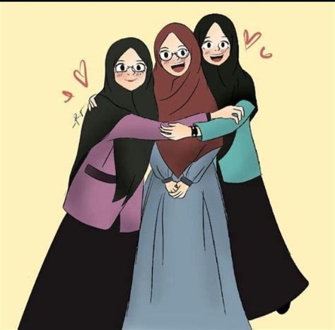 3 Sahabat Berhijab Kartun Ilustrasi Karakter Wallpaper Kartun