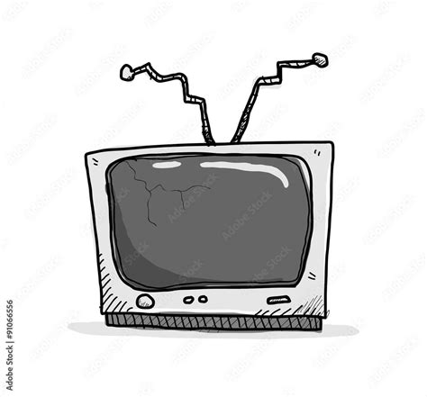 Broken TV, a hand drawn vector illustration of an old, broken TV. Stock Vector | Adobe Stock