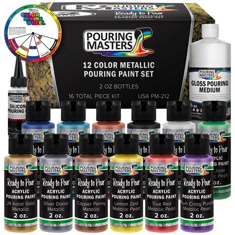 12 Color Metallic Ready To Pour Acrylic Pouring Paint Set Premium Pre