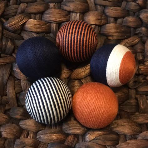 Navy Blue Ivory And Burnt Orange Decorative Balls Vase Fillers Yarn