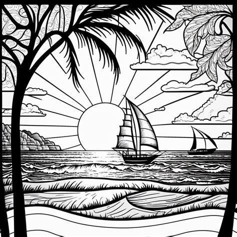 Beach Scene Coloring Pages Bundle 2 Png Digital Download Pages Beach