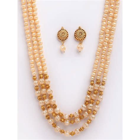 PANASH Gold Plated White Beaded Layered Jewellery Set Buy PANASH Gold