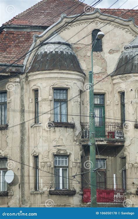 house apartments  deteriorated facade   building stock photo