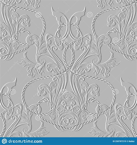 Textured Floral Baroque Damask D Seamless Pattern Vector Embossed