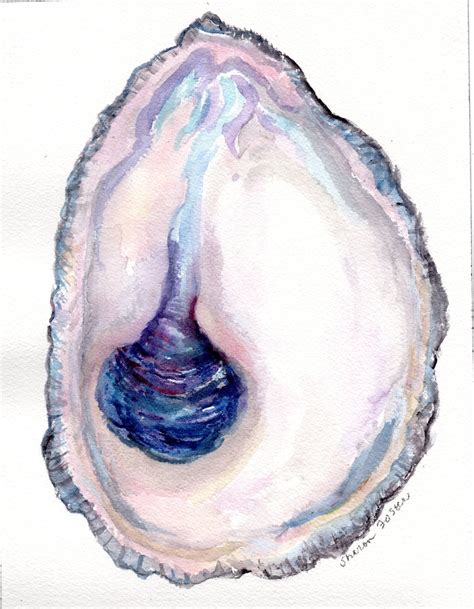 Original Oyster Shell Watercolor Painting X Oyster Art Etsy