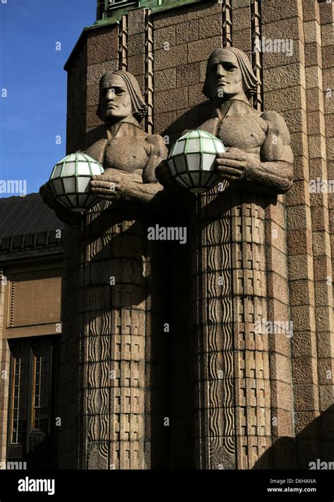 Finland Helsinki The Torchbearer Lamps Granite Sculptures By