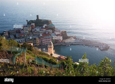 Aerial View Of Vernazza Fishing Village In Cinque Terre National Park