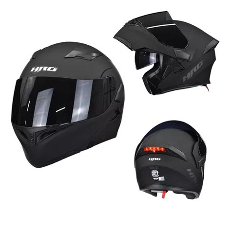 Casco Para Moto Abatible Hro Dv Negro Mate Con Luz Stop